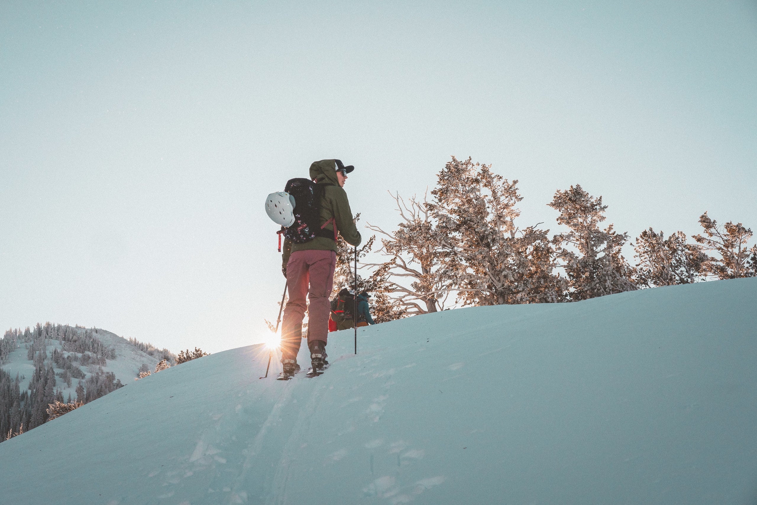 backcountry skier at sunrise