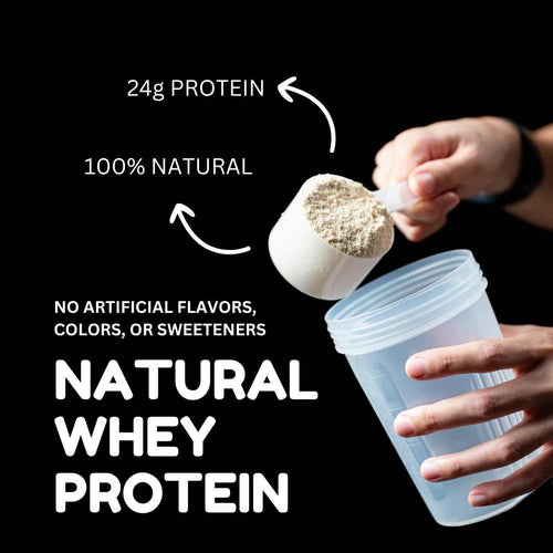 scoop of caramel natural whey protein